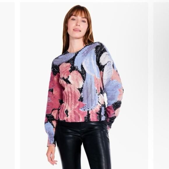NIC+ZOE NWT Autumn Bloom Absract Floral Print Crew Neck Sweater Size Large - Picture 2 of 10